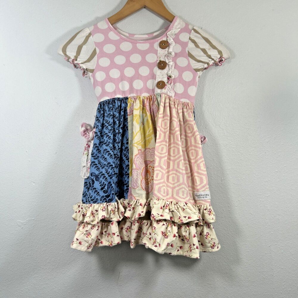 Sweet Honey Dress Kids 6 Multi Ruffle Tiered Patchwork Cottagecore